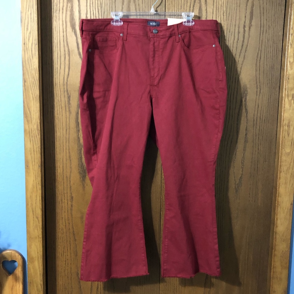 NYDJ Fiona women’s burgundy fringe accented slim flare ankle jeans size 20W